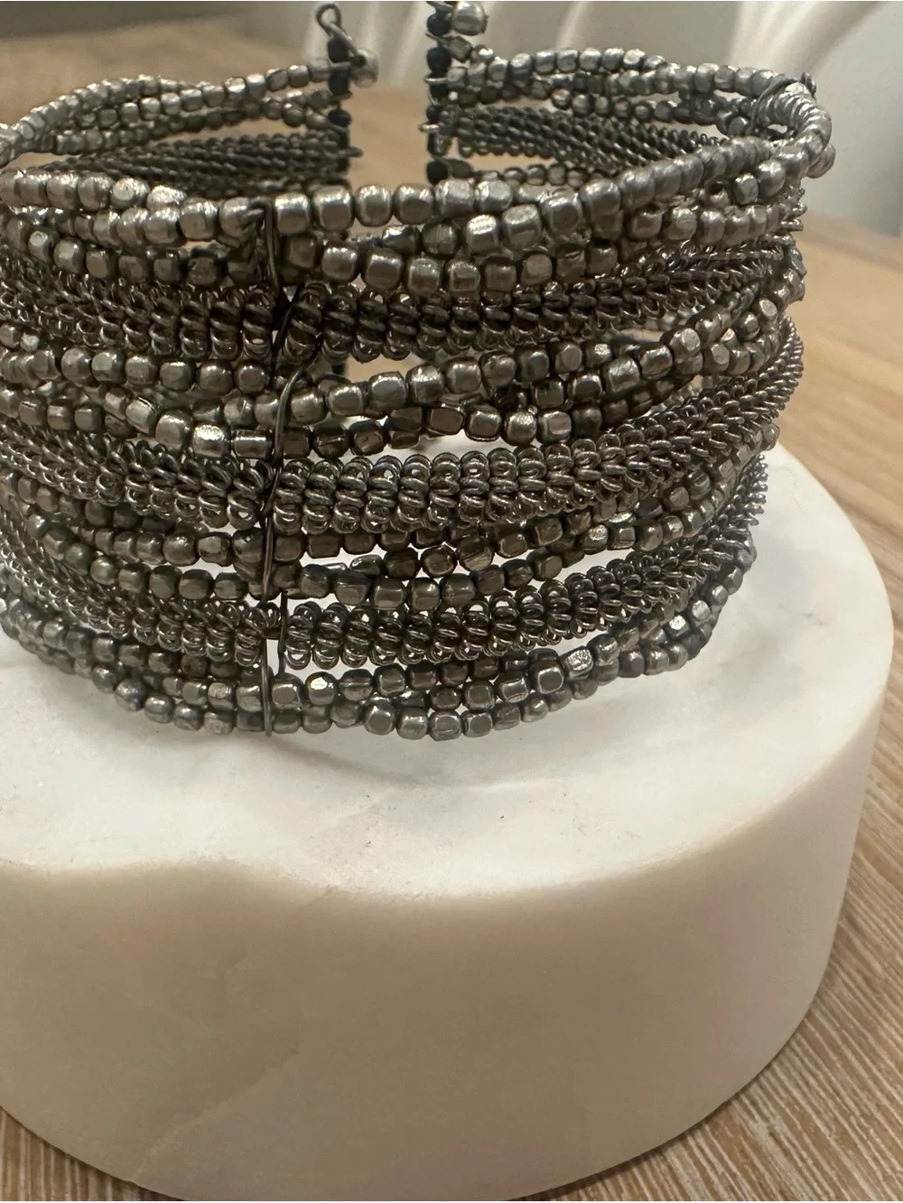 Boho Metallic Beaded Multi-Strand Statement Cuff Bracelet